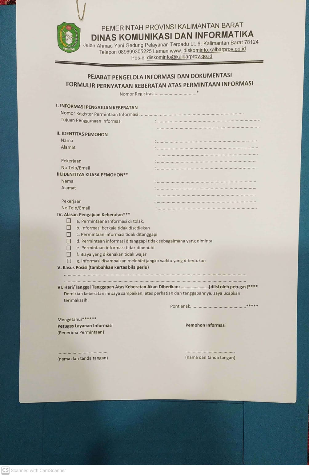 Formulir Pernyataan Keberatan
