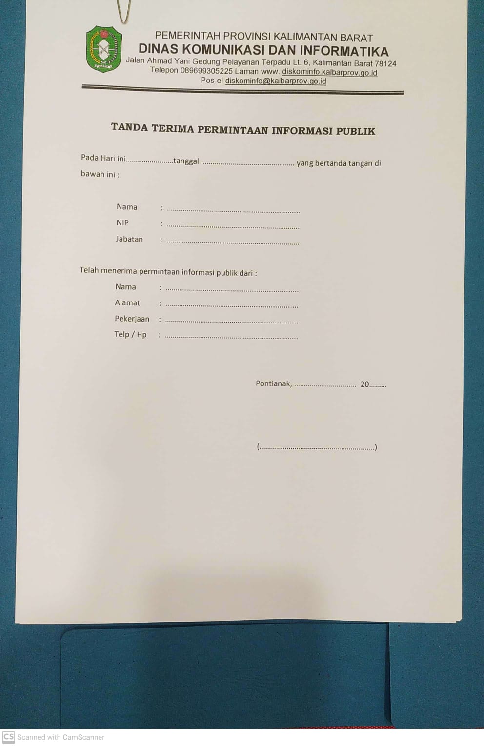 Tanda Terima Permohonan Informasi